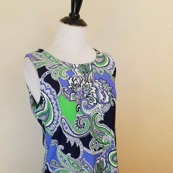 Judy Connally Sleeveless Shift Dress Blue Paisley Print Sz Womens Small Beachy - Picture 3 of 10